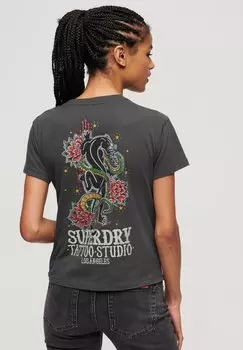 Футболка с принтом TATTOO RHINESTONE Superdry, темно-серый