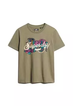 Футболка с принтом TATTOO SCRIPT Superdry, зеленый