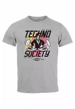 Футболка с принтом TECHNO MUSIK RETRO GRAFIK SCHRIFTZ Neverless, серый