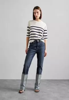 Футболка с принтом Tee KNITID, чисто-белый/темно-синий