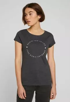 Футболка с принтом Tee With Print Tom Tailor, цвет grey white