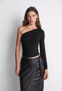 Футболка с принтом Tencel Carbon One Shoulder Longsleeve Zign Studio, черный