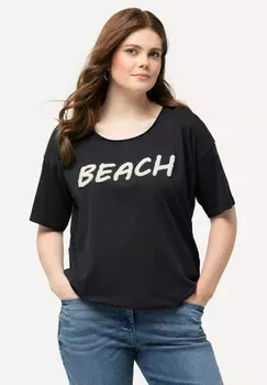 Футболка с принтом TEXTURED BEACH LETTERED SHORT SLEEVE Ulla Popken, темно-серый