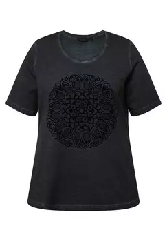 Футболка с принтом TEXTURED MANDALA SHORT SLEEVE COLD DYED Ulla Popken, темно-синий