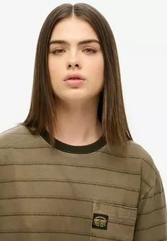 Футболка с принтом TEXTURED STRIPE POCKET Superdry, хаки