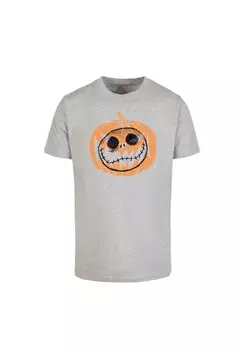Футболка с принтом THE NIGHTMARE BEFORE CHRISTMAS PUMKIN HEAD JACK ABSOLUTE CULT, светло-серый