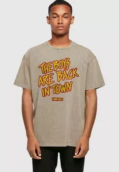 Футболка с принтом THIN LIZZY THE BOYS STACKED TEE Merchcode, хаки