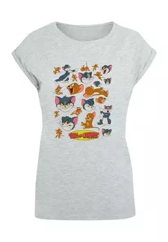 Футболка с принтом TOM AND JERRY MANY FACES ABSOLUTE CULT, светло-серый