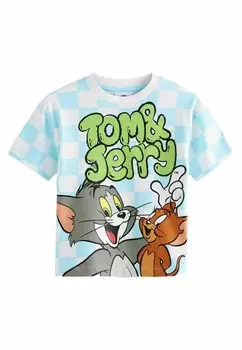 Футболка с принтом TOM AND JERRY SHORT SLEEVE REGULAR FIT Next, цвет blue white check