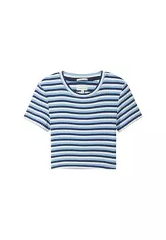Футболка с принтом TOM TAILOR, цвет navy middle blue white stripe