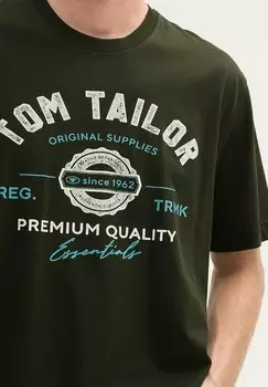 Футболка с принтом TOM TAILOR, темно-зеленый