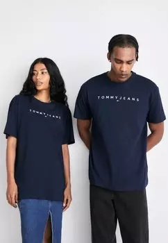 Футболка с принтом Tommy Jeans ФУТБОЛКА LINEAR LOGO FEE UNISEX, тёмно-синий