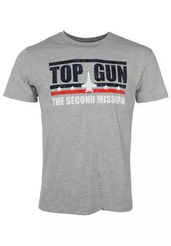 Футболка с принтом TOP GUN, серый меланж