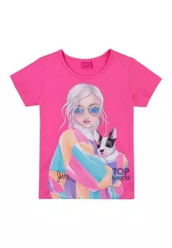 Футболка с принтом TOP Model, фуксия