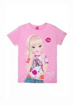 Футболка с принтом TOP Model, фуксия