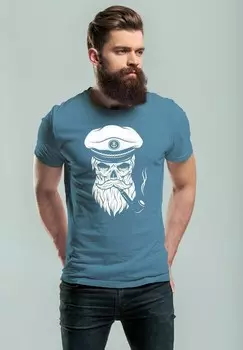 Футболка с принтом TOTENKOPF KAPITN HIPSTER Neverless, светло-голубой