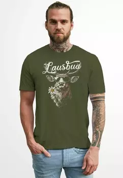 Футболка с принтом TRACHTEN HISCH ALPEN EDELWEISS SCHRIFTZUG LAUSBUA BAYERN DIALEKT FASHION Neverless, светло-зеленый