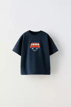 Футболка с принтом транспортных средств ZARA, синий