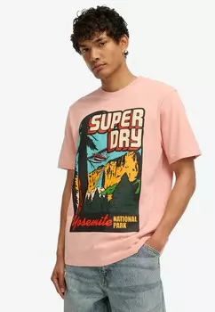 Футболка с принтом TRAVEL POSTCARD GRAPHIC Superdry, розовый