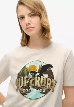 Футболка с принтом TRAVEL SOUVENIR Superdry, бежевый