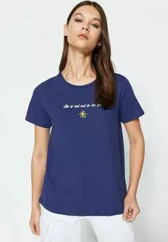 Футболка с принтом Trendyol, темно-синий