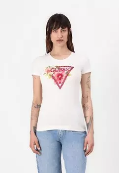 Футболка с принтом TRIANGLE BEADS TEE Guess, молочный