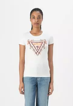 Футболка с принтом TRIANGLE FLOWERS TEE Guess, белый