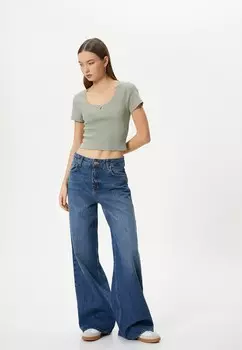 Футболка с принтом U NECK BASIC CROP SHORT SLEEVE Koton, хаки