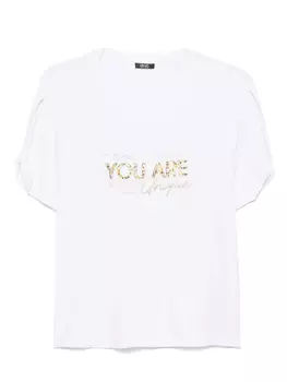 Футболка с принтом, украшенная стразами LIU JO, белый