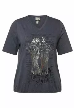 Футболка с принтом Ulla Popken, цвет Mottled Dark Grey