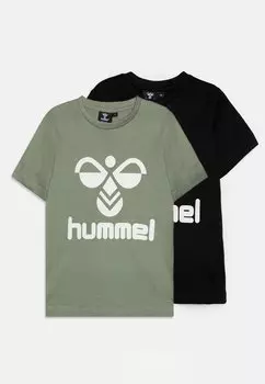 Футболка с принтом UNISEX 2 PACK Hummel, цвет hedge green/black