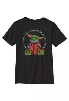 Футболка с принтом Unisex Star Wars Mandalorian Want Child Star Wars, черный