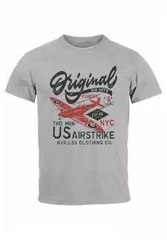 Футболка с принтом US AIRFORCE ARMY MOTIV SPITFIRE FLUGZEUG VINTAGE Neverless, серый