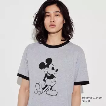 Футболка с принтом UT Mickey Stands UNIQLO, серый