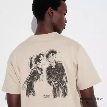 Футболка с принтом UT Знакомство с детективом Конаном (дело закрыто) UNIQLO, светло-бежевый