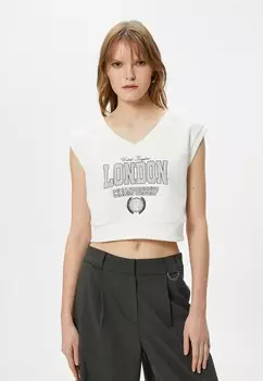 Футболка с принтом V NECK Koton, белый