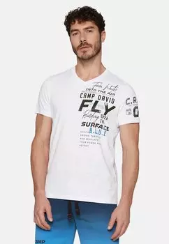 Футболка с принтом V-NECK LABEL Camp David, белый