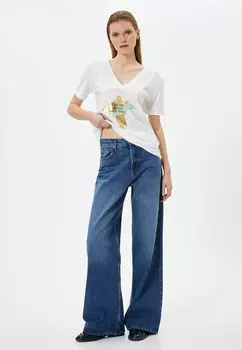 Футболка с принтом V NECK SHORT SLEEVE Koton, белый