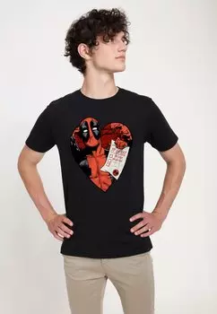 футболка с принтом Valentines Day Deadpool List Marvel, черный