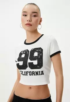 Футболка с принтом VARSITY CROP Koton, белый