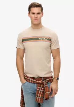Футболка с принтом VENUE LOGO STRIPE Superdry, бежевый
