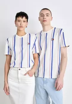 Футболка с принтом VERTICAL STRIPE TEE UNISEX Tommy Jeans, молочный