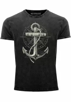 Футболка с принтом VINTAGE ANKER KOMPASS MOTIV MARITIM Neverless, черный