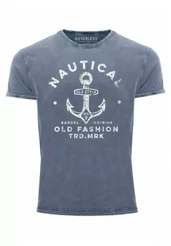 Футболка с принтом VINTAGE ANKER MOTIV NAUTICAL OLD FASHION Neverless, синий