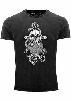 Футболка с принтом VINTAGE ANKER SKULL BEARD TOTENKOPF MIT BART TAU SE Neverless, черный