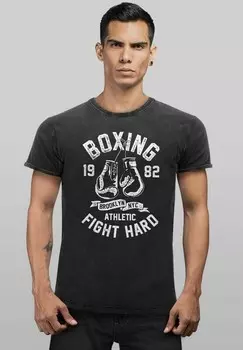Футболка с принтом VINTAGE BOXEN BOXING FIGHT HARD BROOKLYN NYC RETRO Neverless, черный
