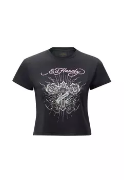 Футболка с принтом VINTAGE BURNING CROSS BABY Ed Hardy, черный