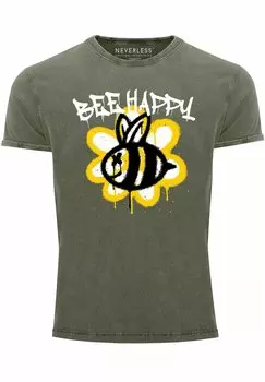 Футболка с принтом VINTAGE-FASHION STREETSTYLE Neverless, цвет oliv