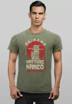 Футболка с принтом VINTAGE HATTORI HANZO SWORD AND SUSHI OKINAWA JAPAN Neverless, цвет oliv