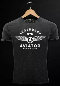 Футболка с принтом VINTAGE LEGENDARY NYC AVIATOR AIR FORCE LUFTWAFFE F Neverless, черный